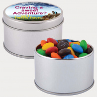 M&Ms in Silver Round Tin image